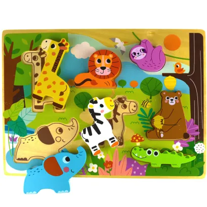 Tooky Toy Drewniane Puzzle Montessori Zwierzątka w Lesie Dopasuj Kształty