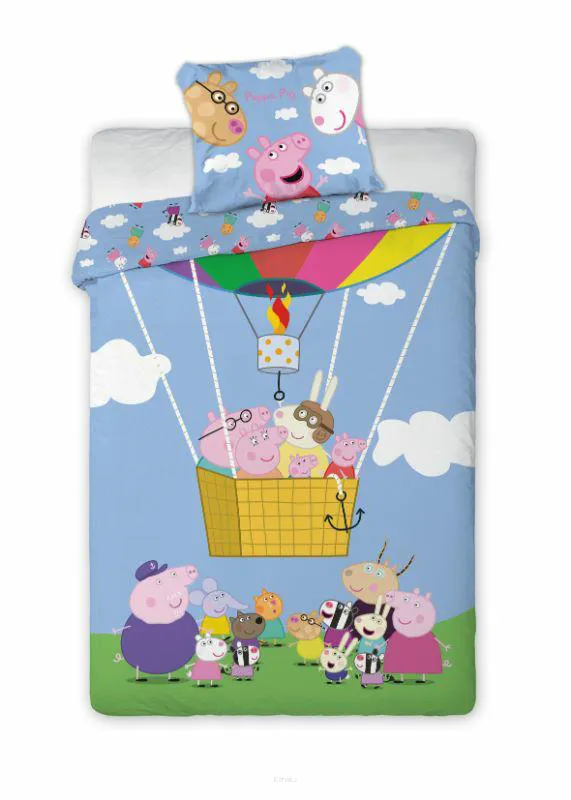 Pościel dla dziecka Faro 1306 Świnka Peppa rodzinka balon 160x200cm