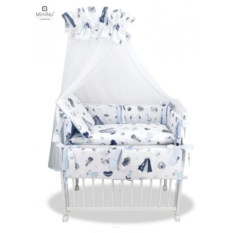 Pościel do kołyski 7-elementowa 90x40cm bawełna 100% BABY SHOWER NIEBIESKI