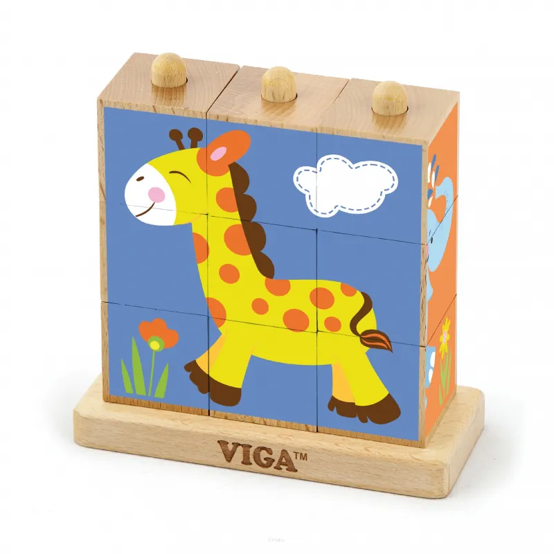 Drewniana Klocki układanka logiczna Puzzle Viga Toys Zoo 9 elementów Montessori