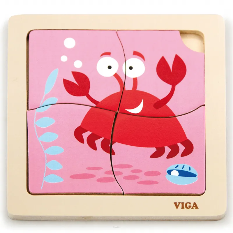 VIGA Poręczne Drewniane Puzzle Krab