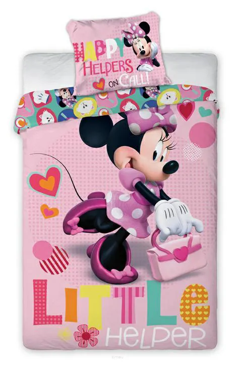 Pościel dla dziecka Faro 3485 Myszka Mini Minnie Mouse kotki Happy różowa dwustronna 160x200cm