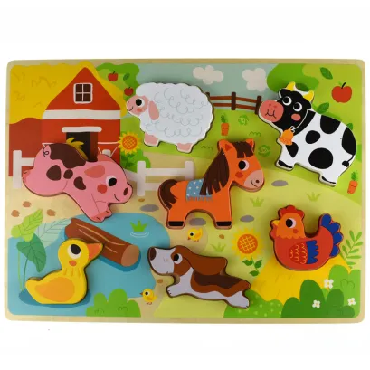 Tooky Toy Drewniane Puzzle Montessori Zwierzątka Farma Dopasuj Kształty