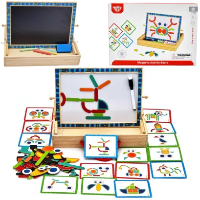 TOOKY TOY Tablica Magnetyczna Kredowa 2w1 Układanka Puzzle Kształty 117 el. Certyfikat FSC