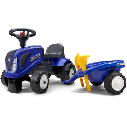 FALK Traktorek Baby New Holland Niebieski z Przyczepką + akc. od 1 roku