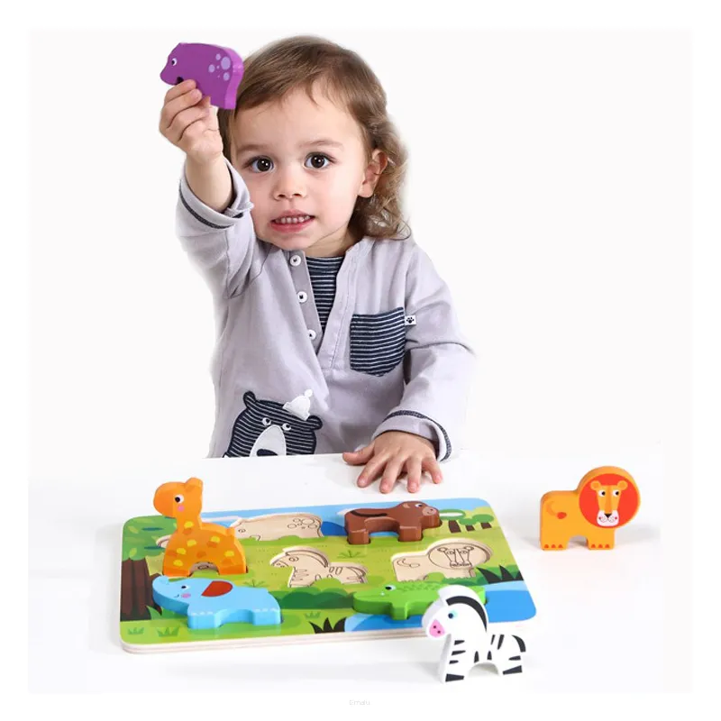 TOOKY TOY Grube Puzzle 3D Montessori Zwierzęta Dopasuj Kształty Układanka